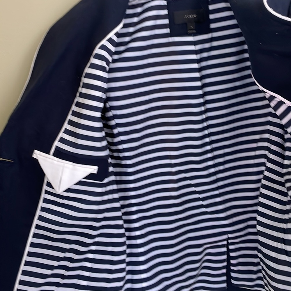 J CREW Rhodes Nautical Tipped Linen Blazer / Jacket NAVY Sz 4 - Picture 10 of 11
